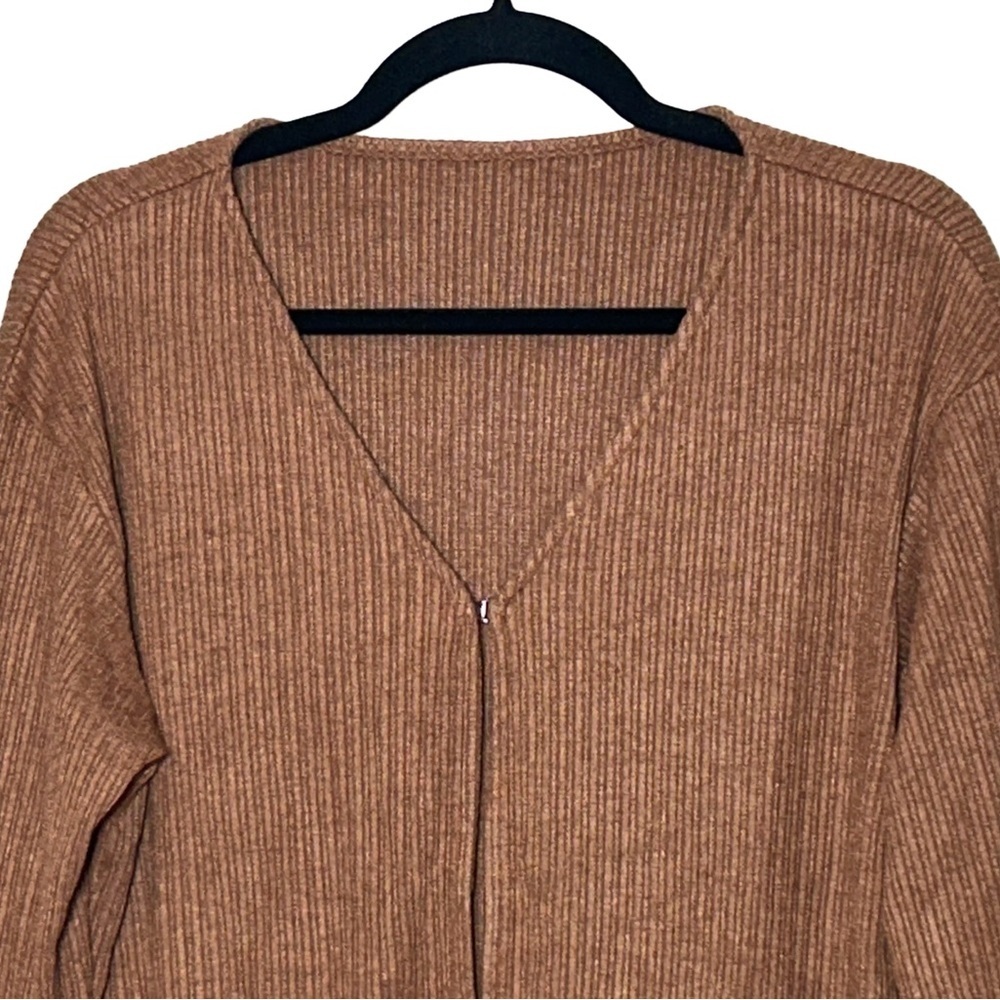 NWT OGL Brown V Neck Flare Long Sleeve Cardigan with Front Hook Closure, Large - Picture 5 of 13